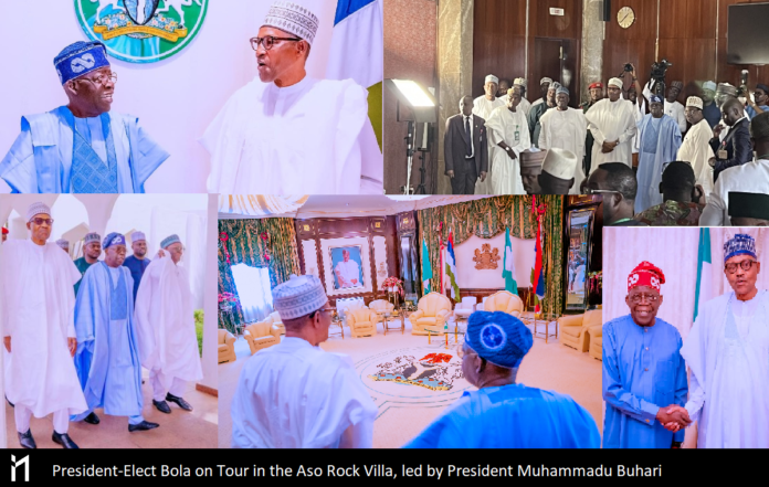 Bola Ahmed Tinubu on tour in Aso Rock. President Muhammadu Buhari takes the President-Elect on tour in the Aso Rock villa.