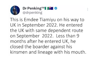 Emdee Tiamiyu, a Nigerian in the UK said, Nigerians migrating to the United Kingdom used schooling as a ploy to gain entry into the country.