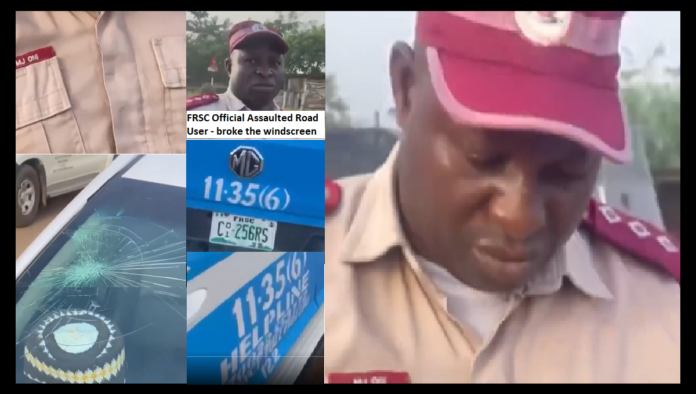 FRSC Official was seen assaulting a Road User in a trending video on Twitter, broke the windscreen.