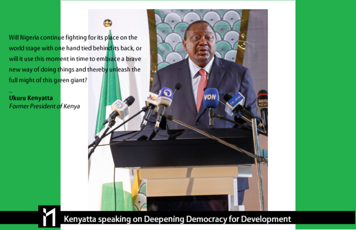 Former Kenya President Uhuru Kenyatta, at the 2023 Presidential Inaugural Lecture, spoke on Deepening Democracy for Development.