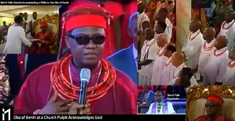 Oba of Benin, Oba Ewuare II, talking at a Pulpit in a church, as invited by Rev'd Felix Omobude, said God spoke to him to come to be here.