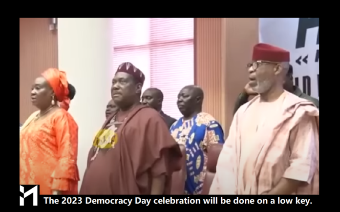 The 2023 Democracy Day celebration will be done on a low key. Gorge Akume confirmed this during his speech at the World Press Conference.