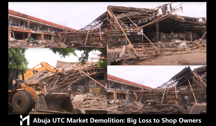 Abuja UTC Demolition! Federal Capital Development Authority officials demolished at least 480 shops at the popular UTC in Garki.