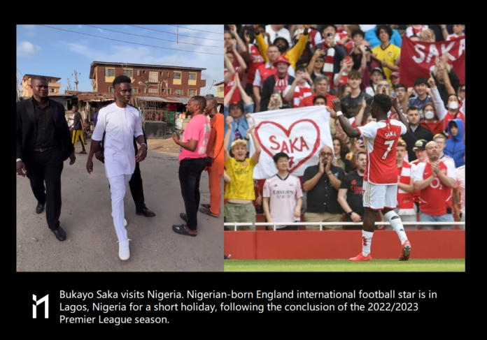 Bukayo Saka visits Nigeria. Nigerian-born England international football star is in Lagos for a short holiday after the Premier League season.