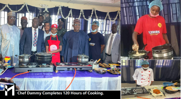 Chef Dammy completed the 120 hours of cooking in Ekiti. Damilola Adeparusi, popularly called Chef Dammy, has completed 120 hours of cooking.