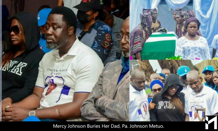 Mercy Johnson buries her dad. Popular Nollywood actress Mercy Johnson has laid her father, Pa Johnson Ametuo Daniel, to rest.