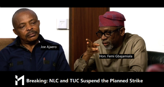 Breaking: the NLC and TUC Supend the planned industrial action (strike) earlier scheduled to start on Wednesday, June 7, 2023.