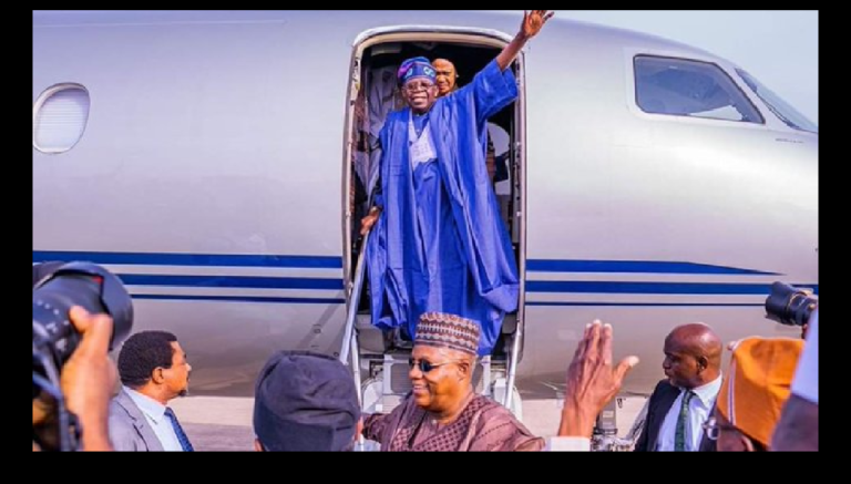 President Bola Tinubu returns from Paris and London for Official and private trips, respectively, to Lagos at past 5.00 pm today...