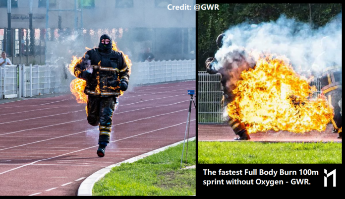 The fastest Full Body Burn 100m sprint without oxygen (O2). The GWR Twitter handle shared this new record holder.