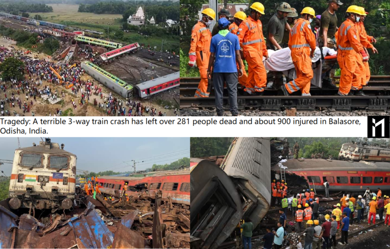 Tragedy: A terrible 3-way train crash has left over 281 people dead and about 900 injured in Balasore, Odisha, India.