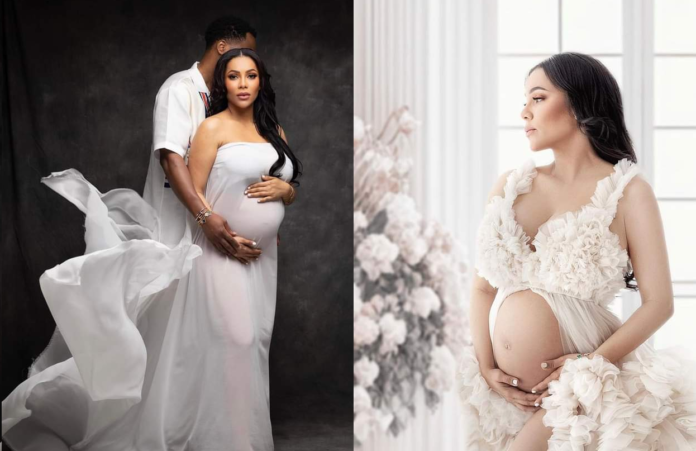 Why did he hide his face? Reactions as Maria Benjamin hides her Baby Daddy's face in the latest baby bump photoshoot.